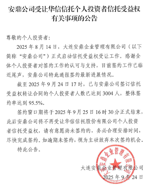 华信信托风险处置接近尾声，超95%比例投资者签约